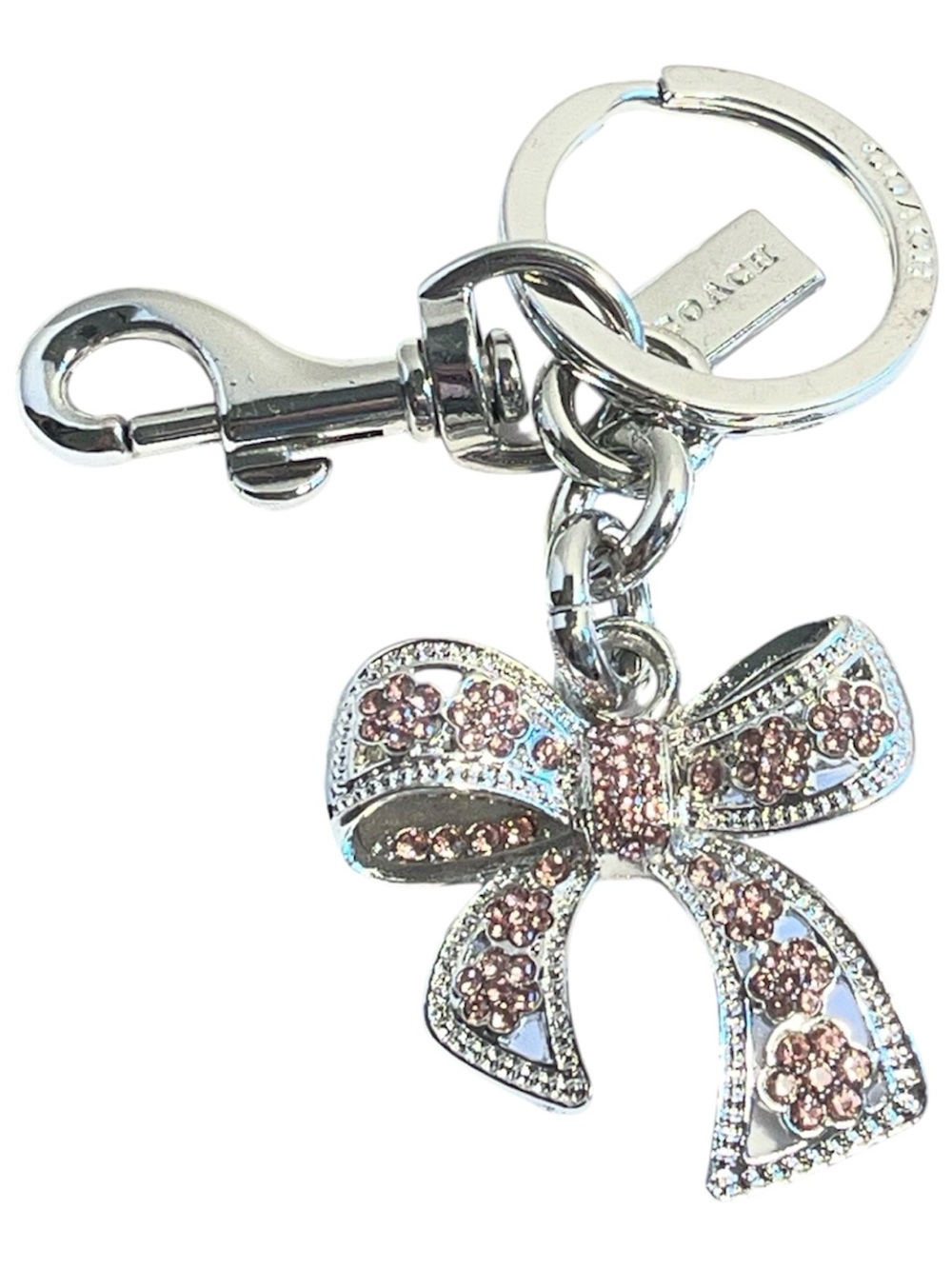 COACH Pink/Silver Crystal Bow Keychain/Bag Charm - NWOT**